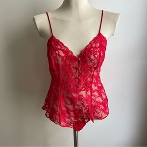 Vintage Victoria's Secret Gold Label Red Lace Teddy Lingerie Sexy Rose Small
